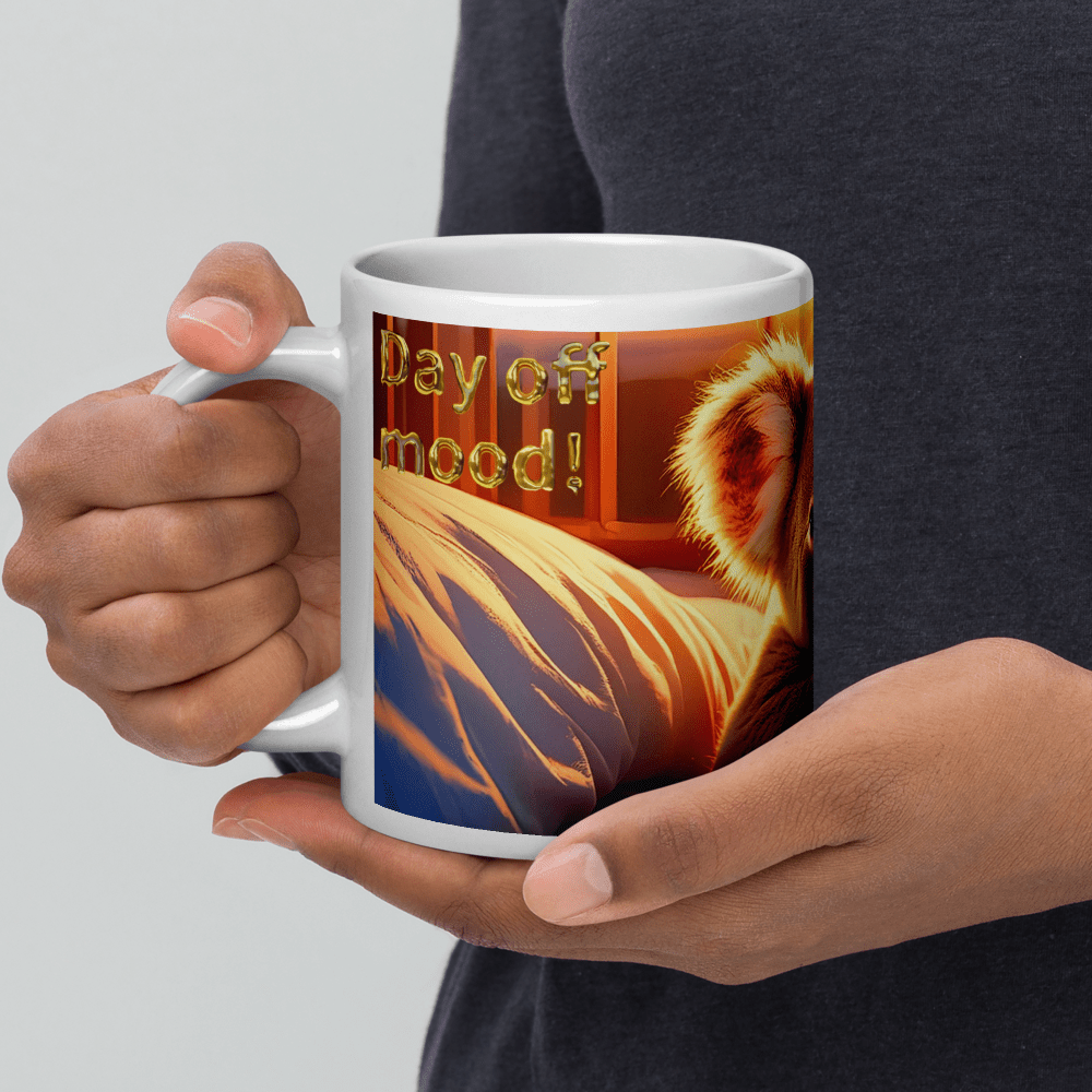 White glossy mug - "I am staying in bed". - Day Off Mood
